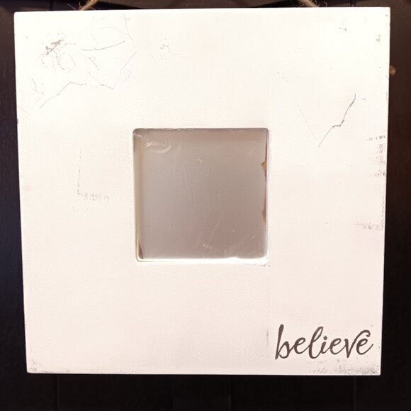 IKEA MALMA Framed Art Mirror- Square-BELIEVE-White-Gray-10x10 - Picture 7 of 12